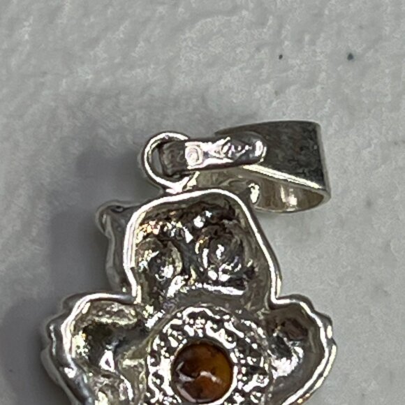 Sterling Silver Owl Pendant With Amber Stone - Picture 6 of 7